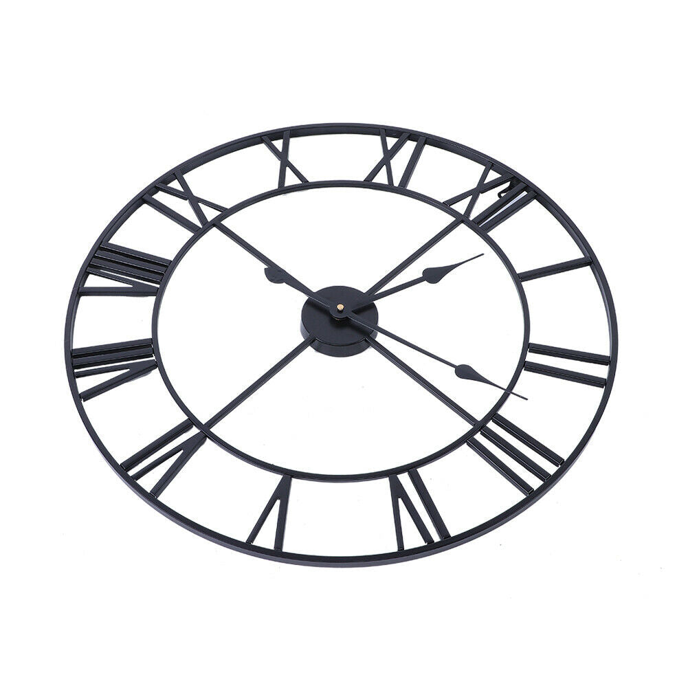 60cm Roman Numeral Wall Clock Indoor Outdoor Garden Metal 60CM Round Face Black