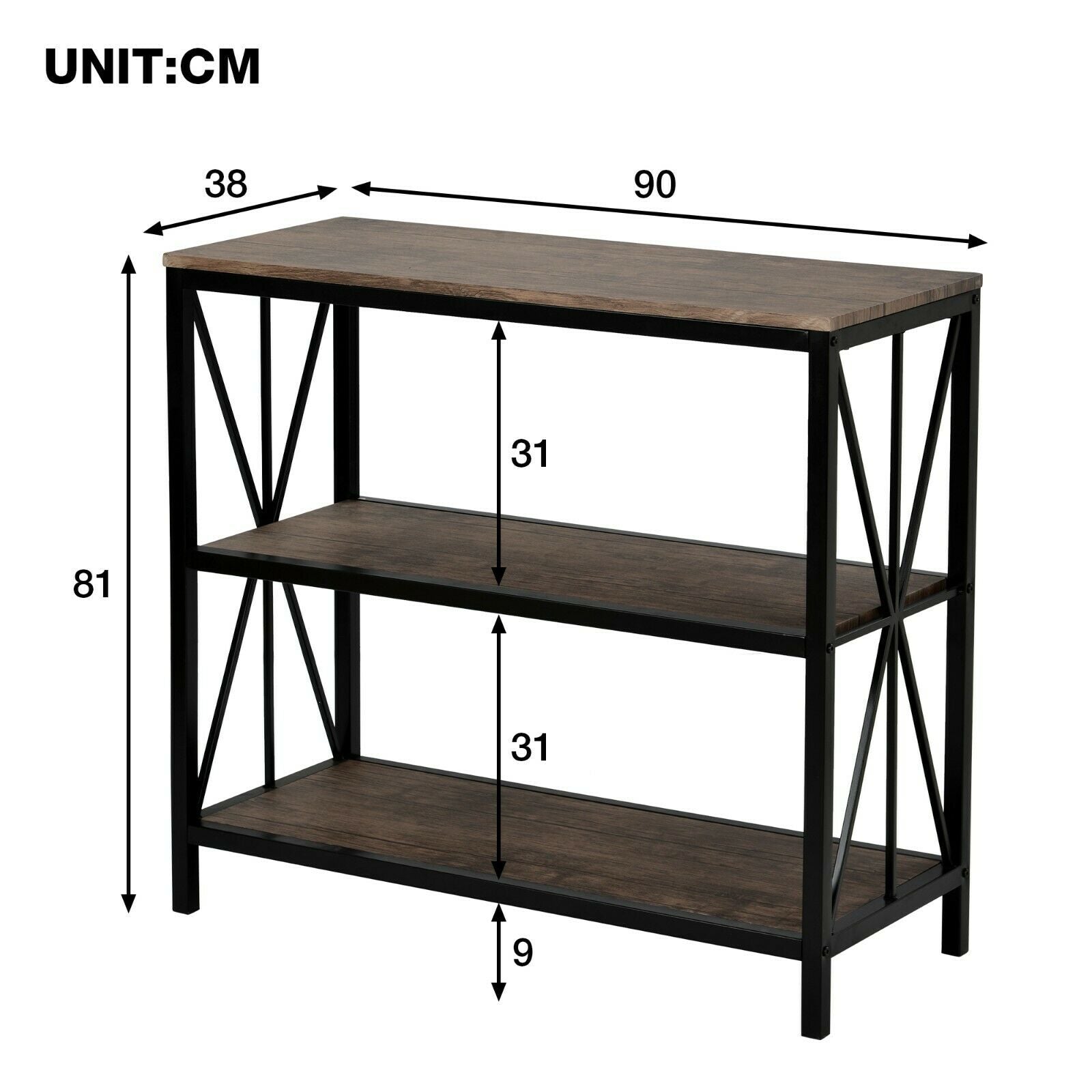 3-Tier Console Sofa Table Side/End Table Shelf Entryway Hallway Furniture UK