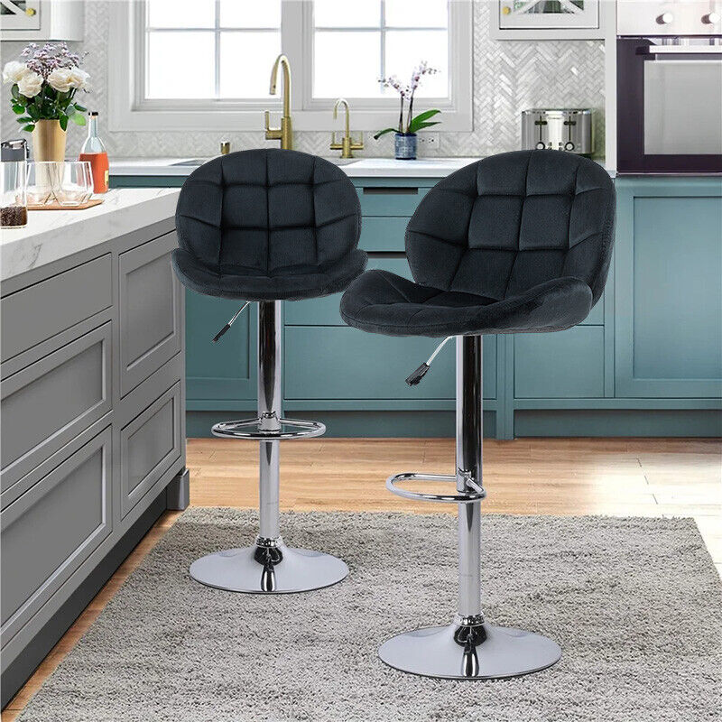 Adjustable Bar Velvet Gas Lift Bar Stools Velluto Velvet Grey