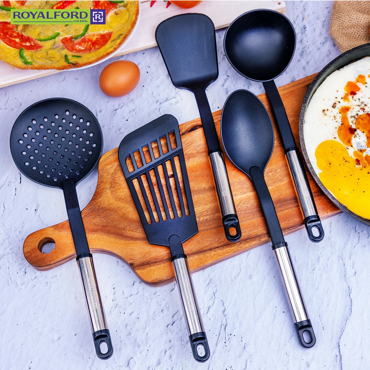 5 Pcs Kitchen Nylon Cooking Utensils Set Non-stick Turner Black