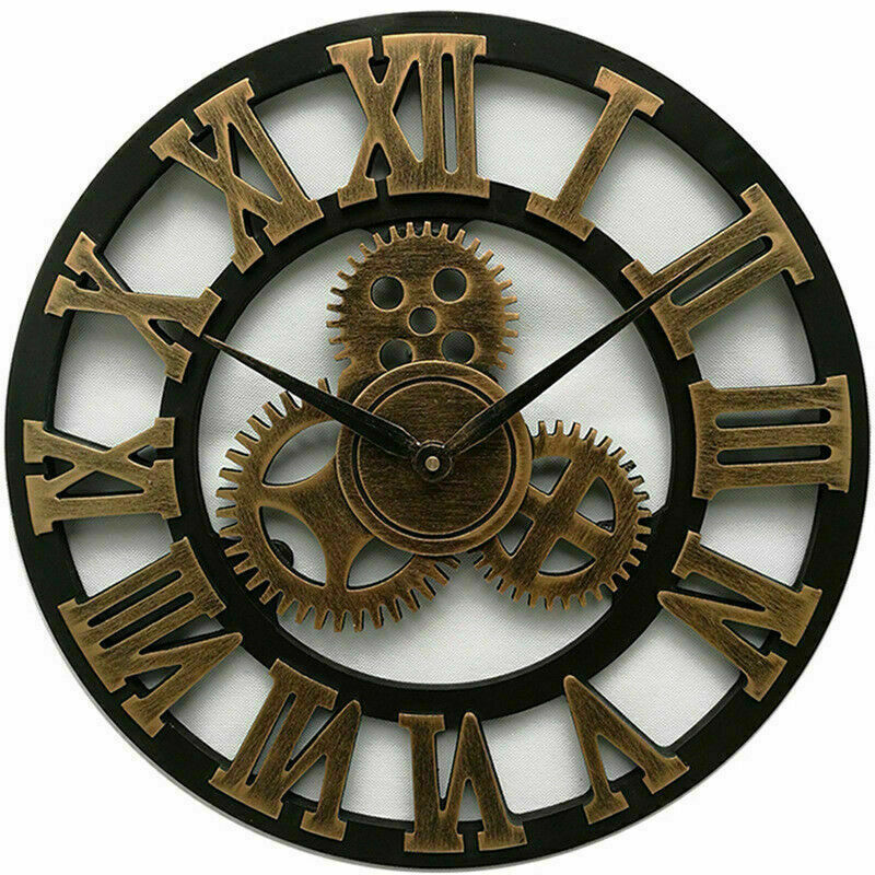 60CM LARGE ROMAN NUMERALS SKELETON WALL CLOCK BIG GIANT OPEN FACE ROUND DECOR YY
