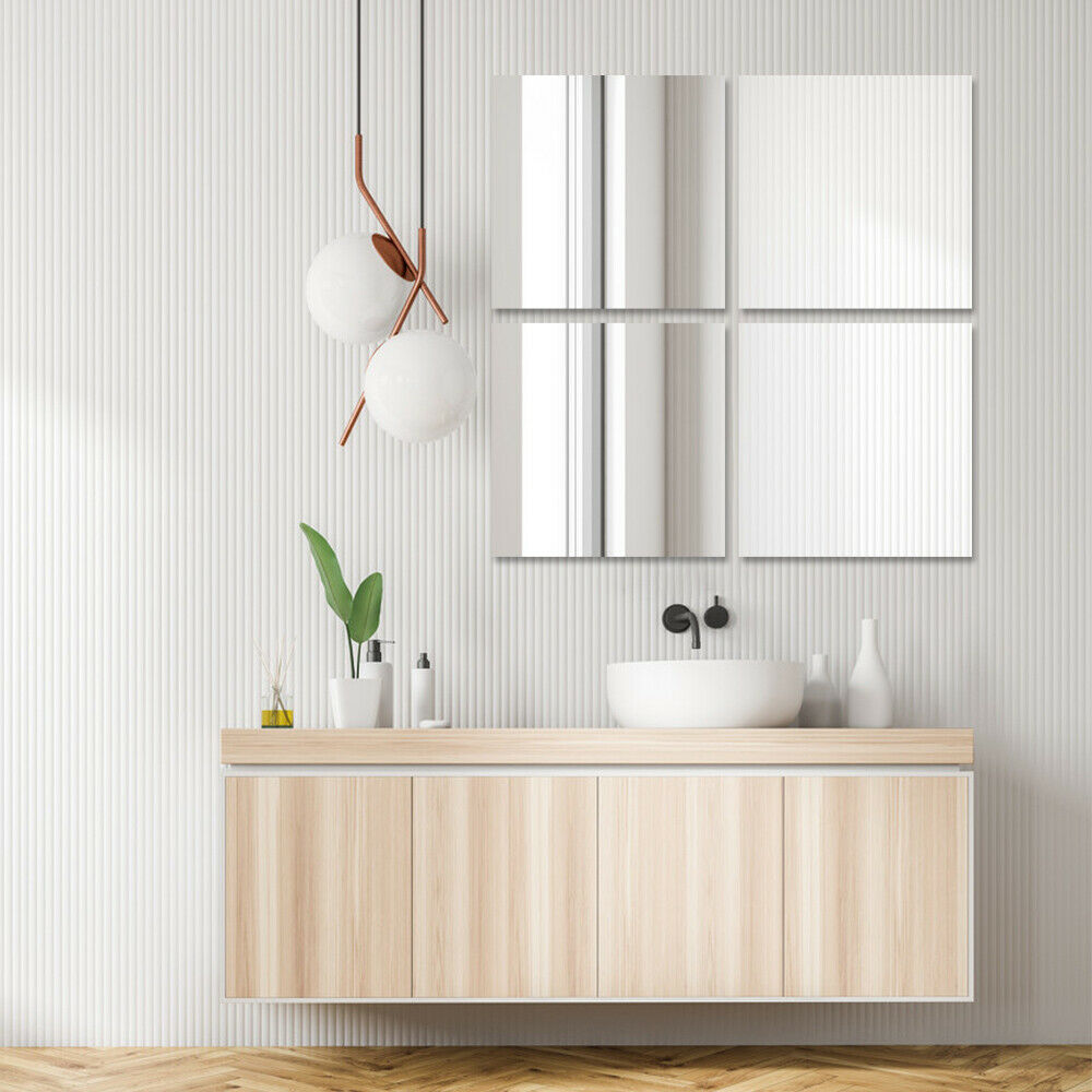 Set Of Self Adhesive Wall Mounted Bathroom Kitchen Bedroom Mirror Tiles 20cm UK
