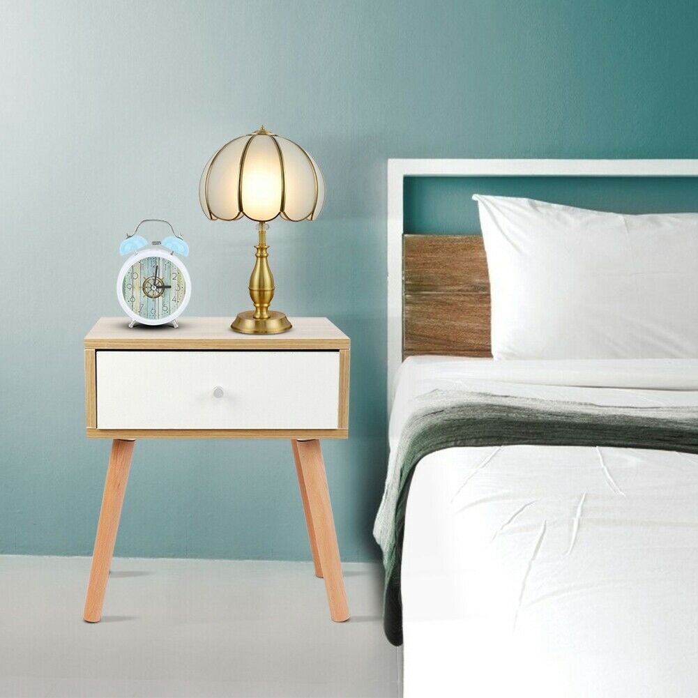 Bedside Wooden Side Table Nightstand with 1 Drawers Cabinet Bedroom Furniture