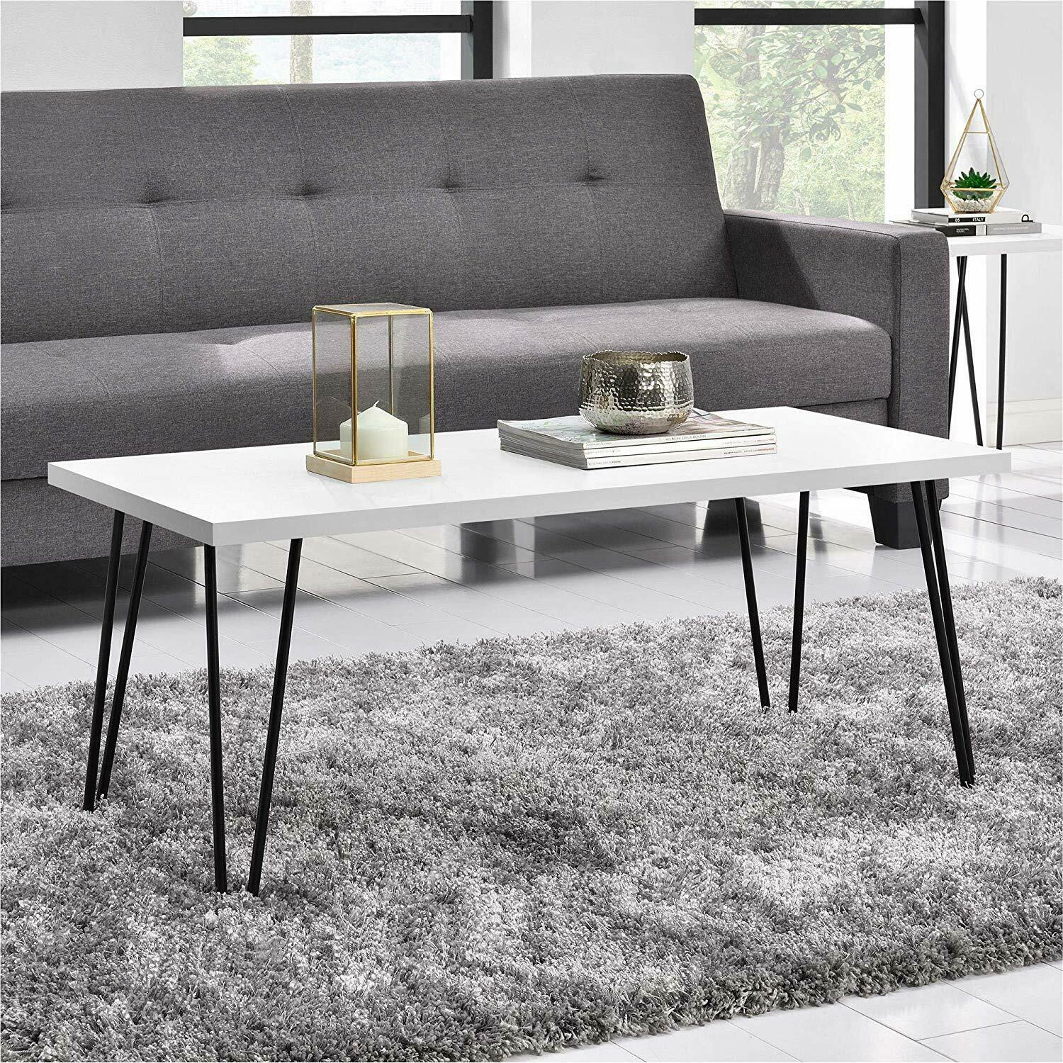 Home Owen White Retro Coffee Table With Black Hair Pin Legs