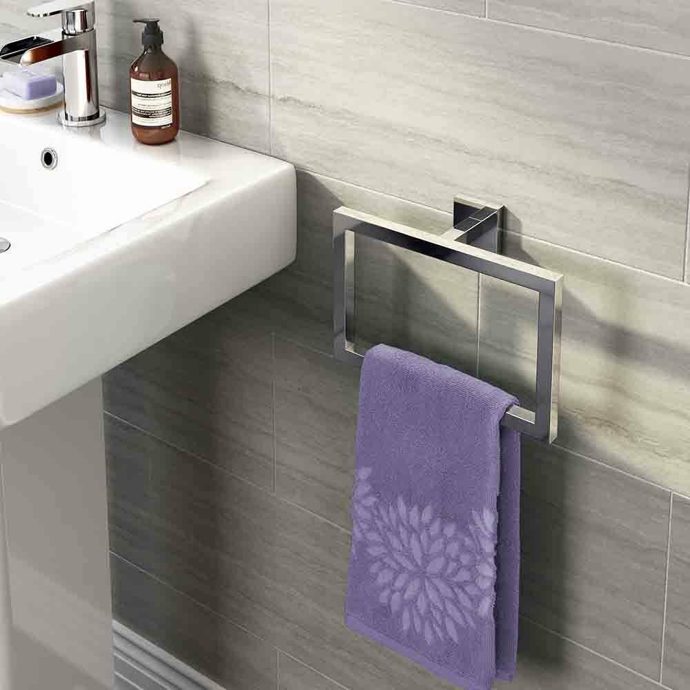Modern Bathroom Square Towel Rack Towel Ring Holder Chrome Wall Mounted