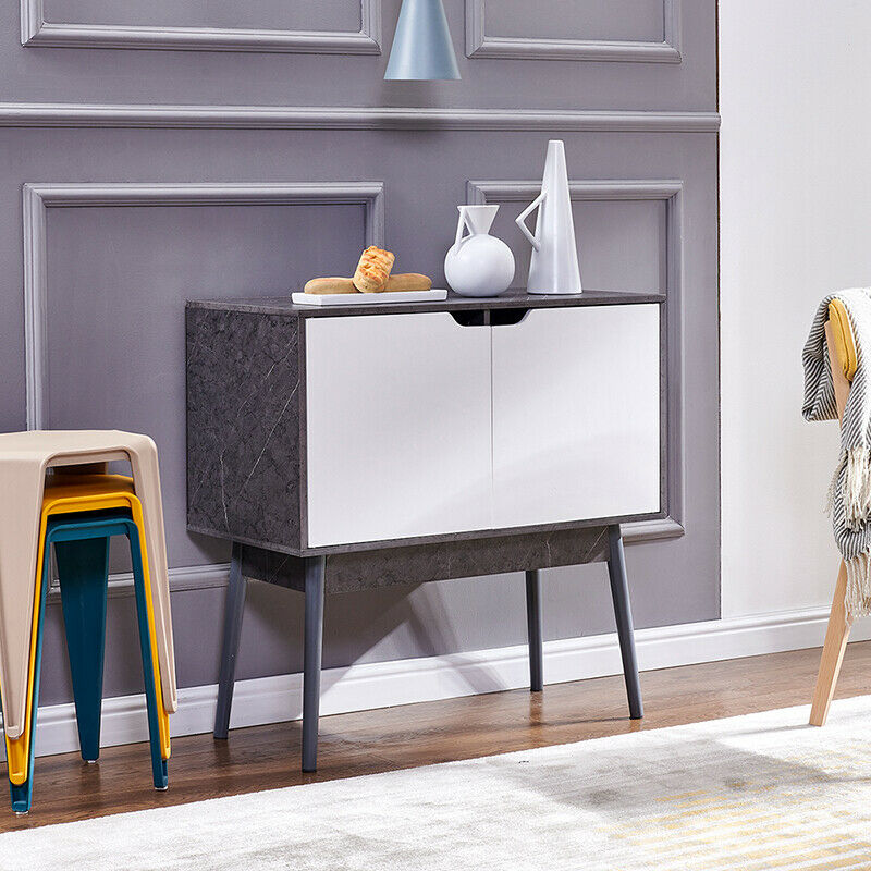 Sideboard Cabinet Cupboard Display Unit Storage Furniture Marble Effect+White BN