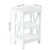 White Bedside Table Wooden Nightstand Lamp Table with 2 Shelves Sofa Side Table