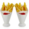 6 x Chip Fries & Ketchup Dipper Cones 2 Section Snack Sauce Holder Stand Food