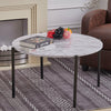 Modern Round Coffee Table Living Room Marble Effect Wooden Top Metal Leg Table