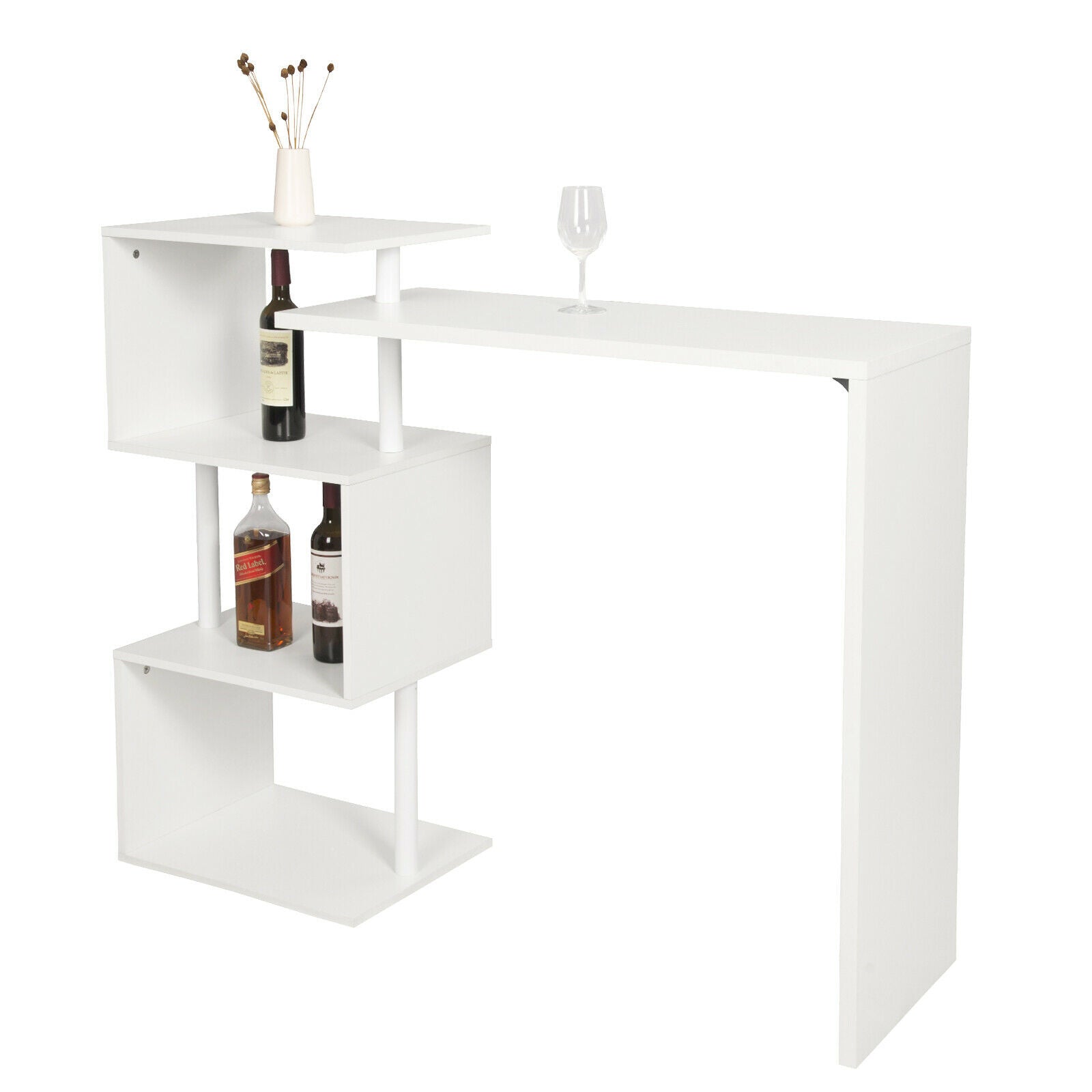 Bar Table Kitchen Dining Breakfast Table with 3-Tier Storage Shelves MDF Metal