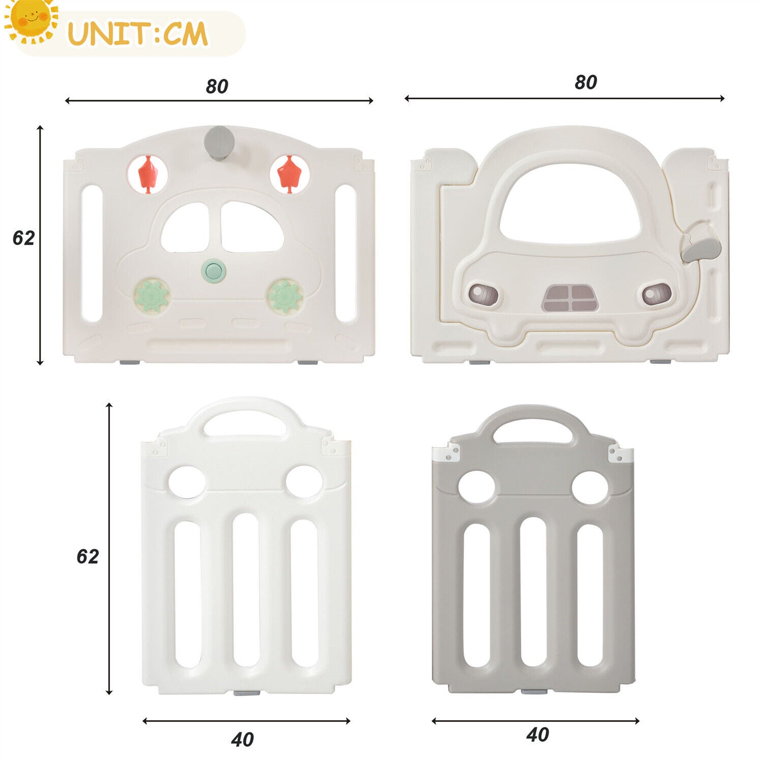 14 Panels Foldable Baby Playpen with Activity Panel & Basketball Hoop Grey HT
