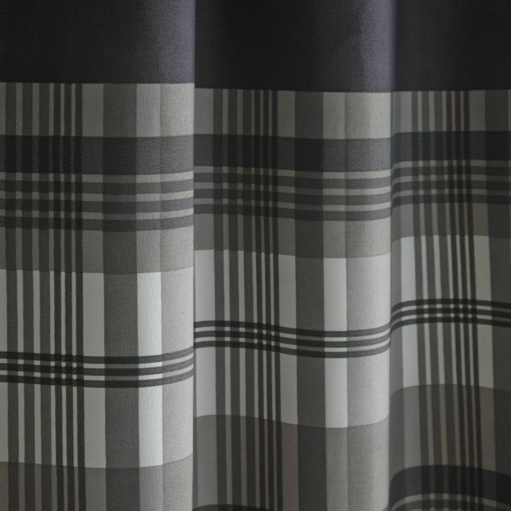 Grey Eyelet Curtains Tartan Check Plaid Modern Ready Made Lined Ring Top Pairs