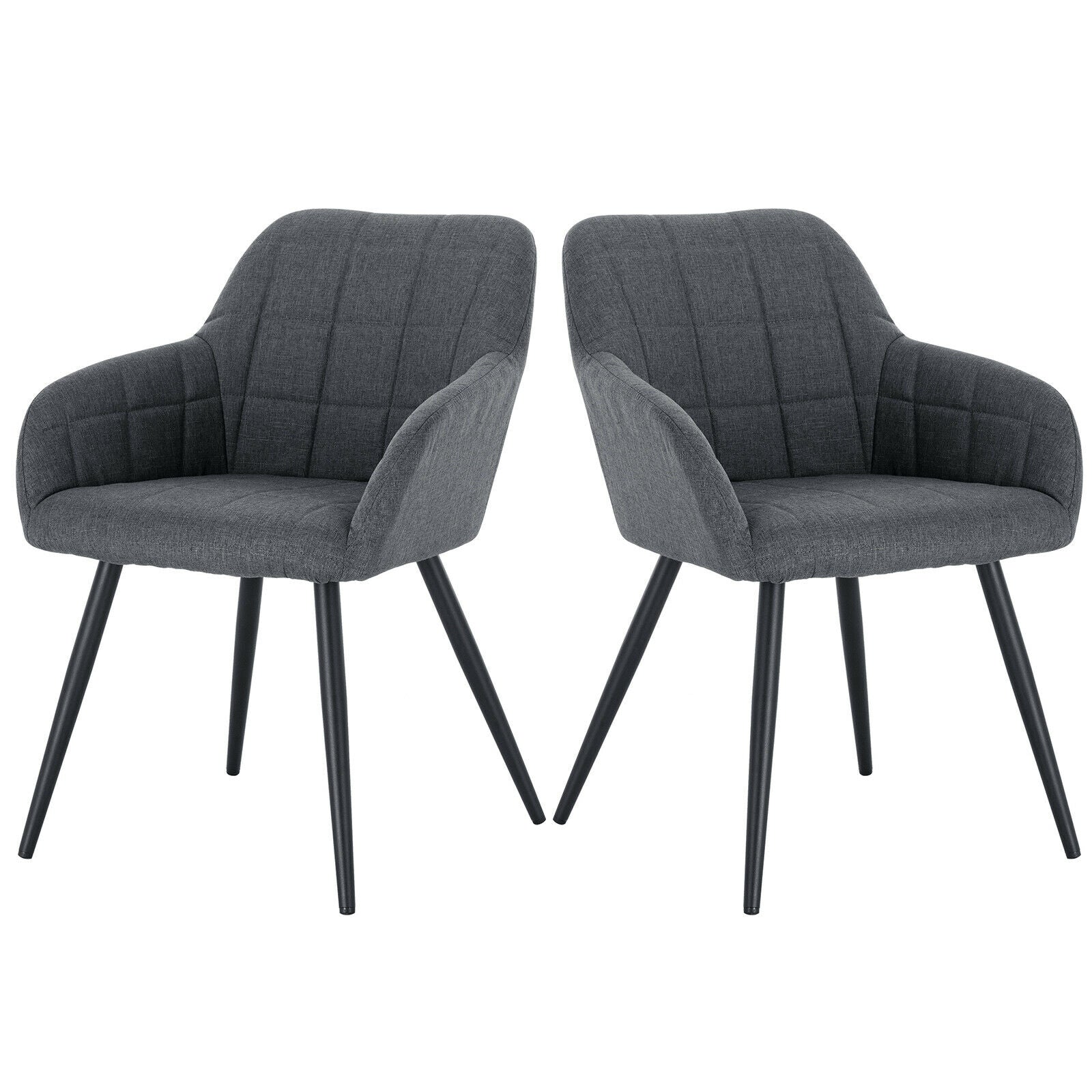2xDining Chair Linen Counter Chair Steel Legs Tub Chair Armchair with Armrests
