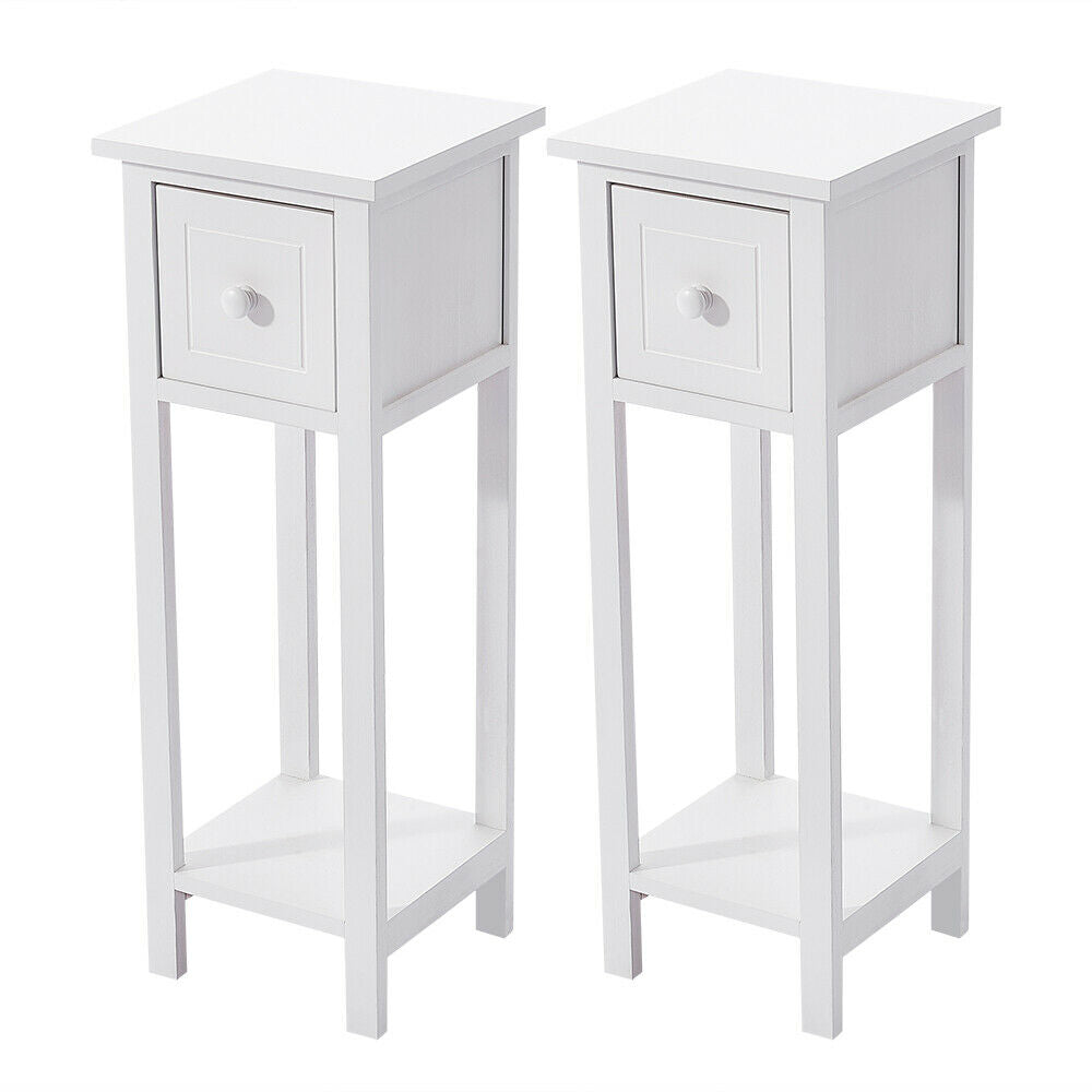 2x White Bedside Tables w/ Drawer Side Indoor Furniture Hallway Storage Bathroom