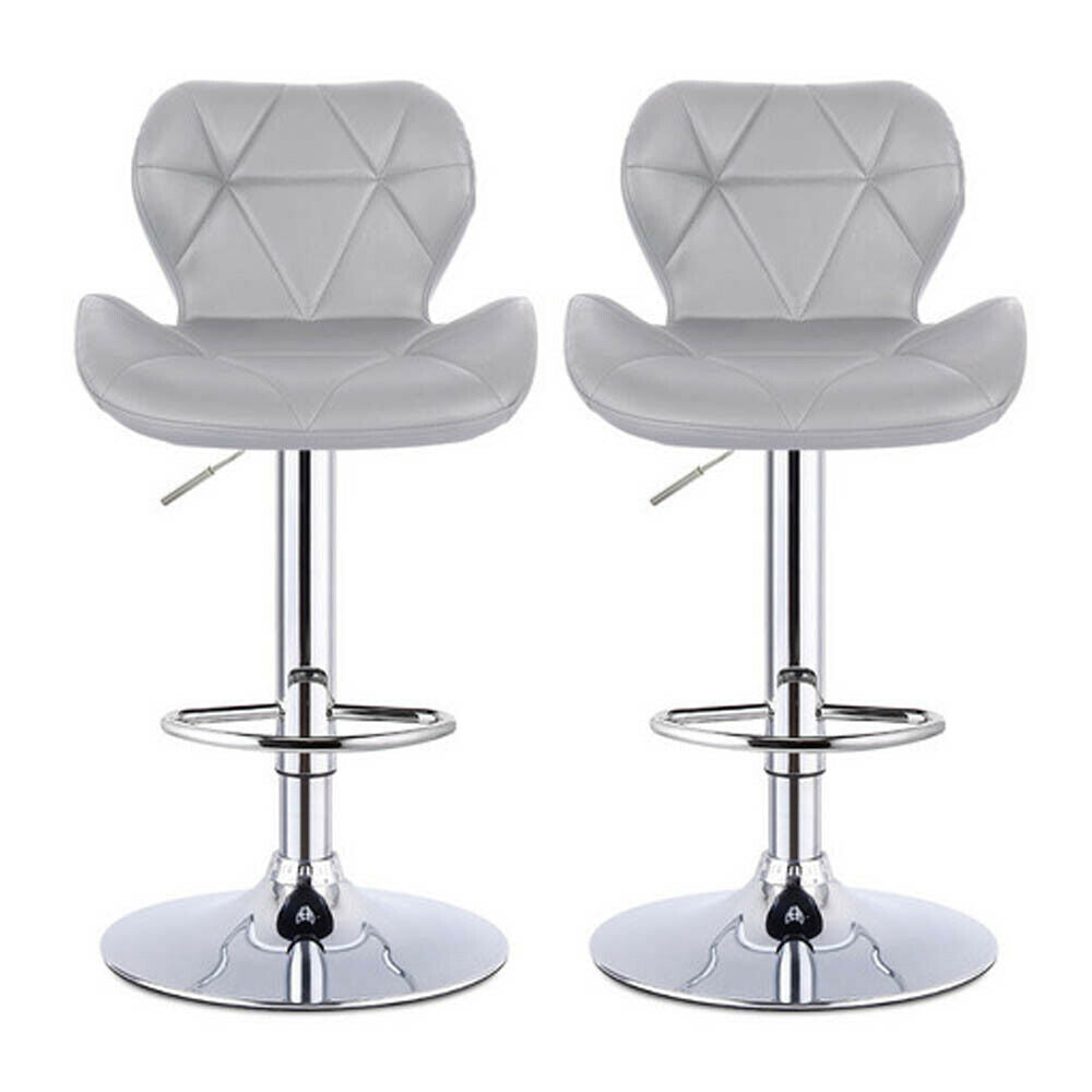 2× Grey Bar Stools Swivel Kitchen Breakfast Bar Stool Chair PU Leather Gas Lift