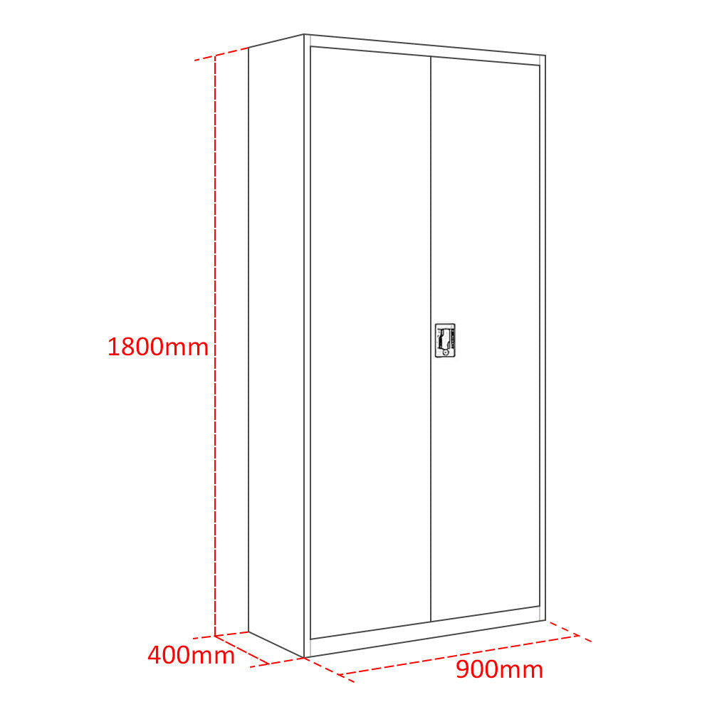 180cm Office Storage Lockable Cupboard Filing Cabinet Steel Metal Light Grey Key