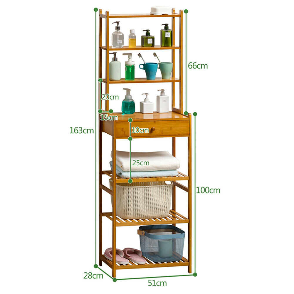 Modern Bathroom Shelf 7 Tier Kitchen Storage Rack Organizer Wood Shelving Unit