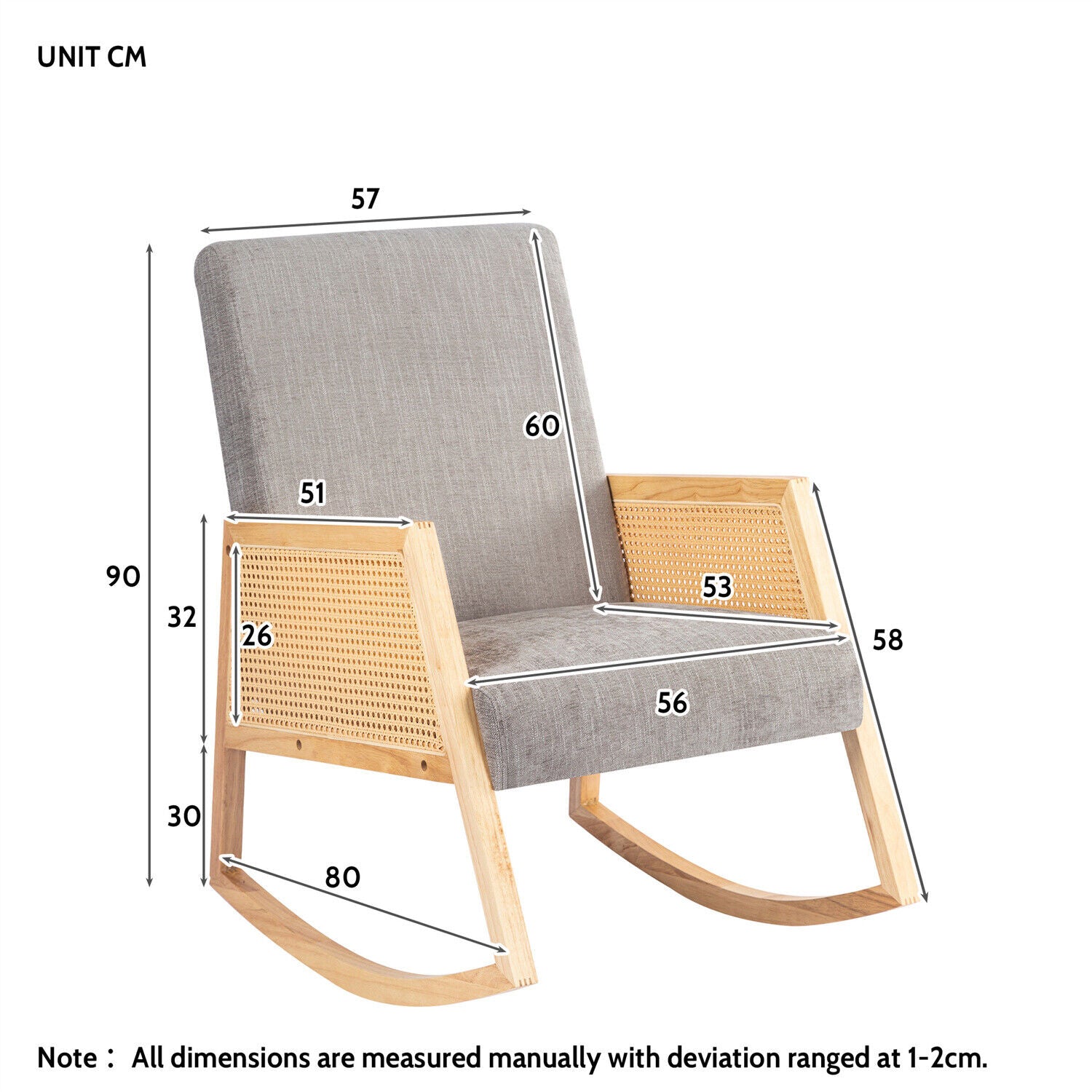 2 Pcs Rocking Chair Lounge Armchair Solid Wooden Frame Sofa Upholstered Chair