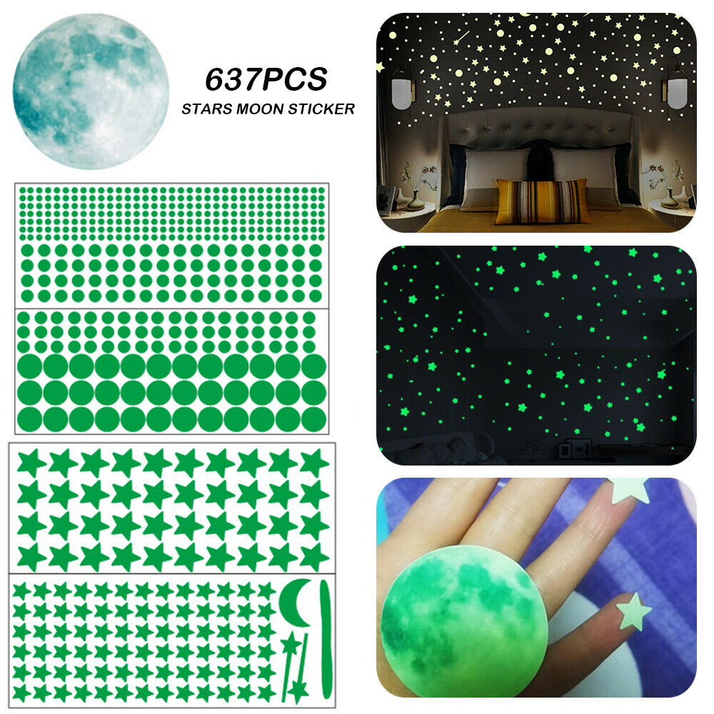 637xGlow In The Dark Stars Wall Stickers Kids Ceiling Bedroom Nursery Room Decor