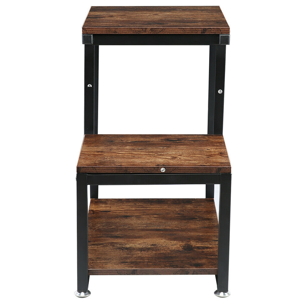 3 Tiers Industrial Bedside Table Sofa Side/End Table Metal Nightstand Storage