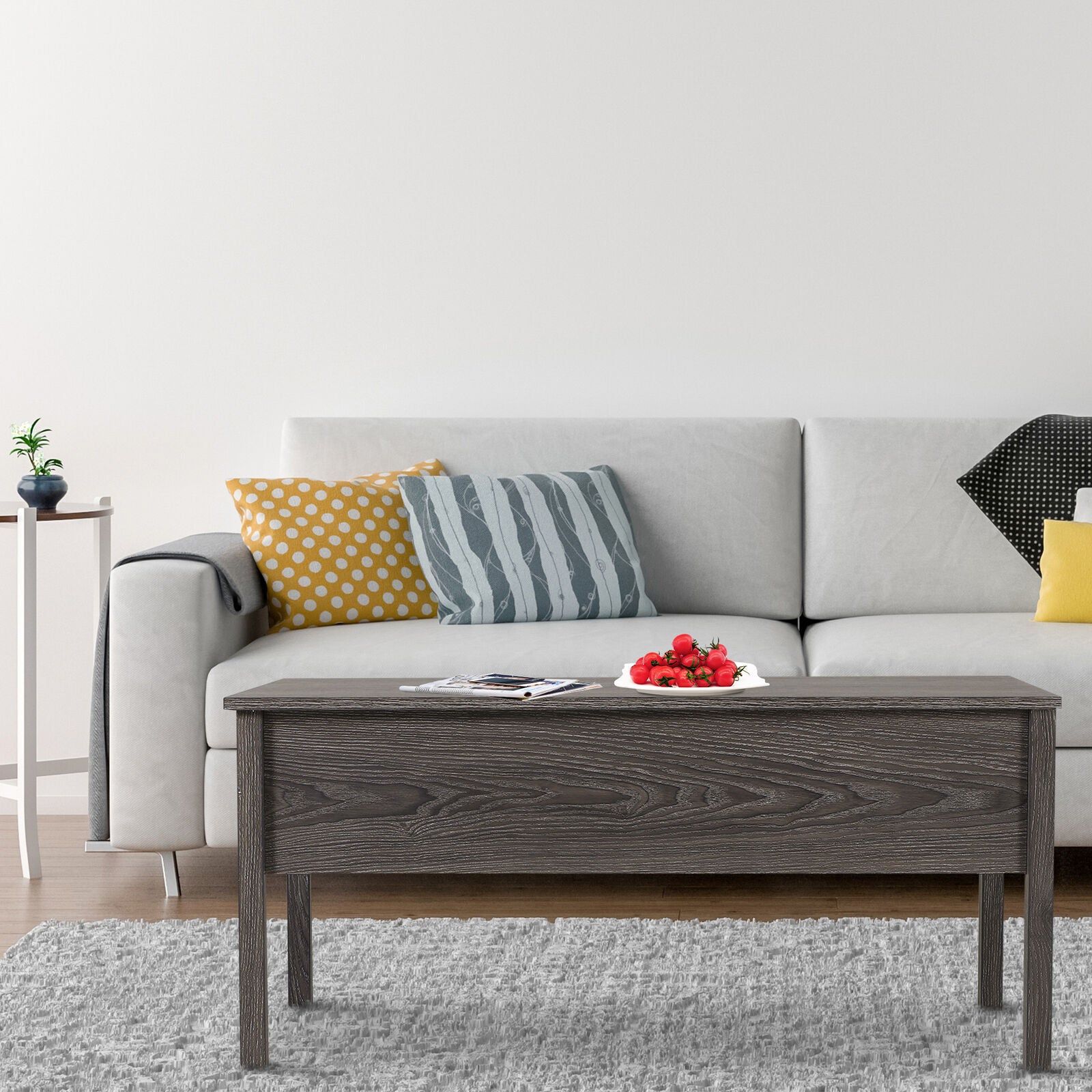 Modern Lift Top Coffee Table with Hidden Storage Floating Extendable Desk Tan