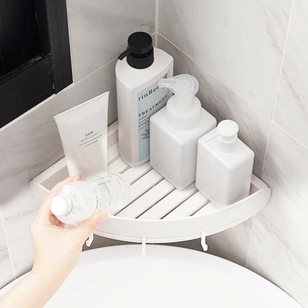 Bathroom Corner Shower Plastic Shelf Tidy Wall Storage Basket Kitchen Caddy Rack