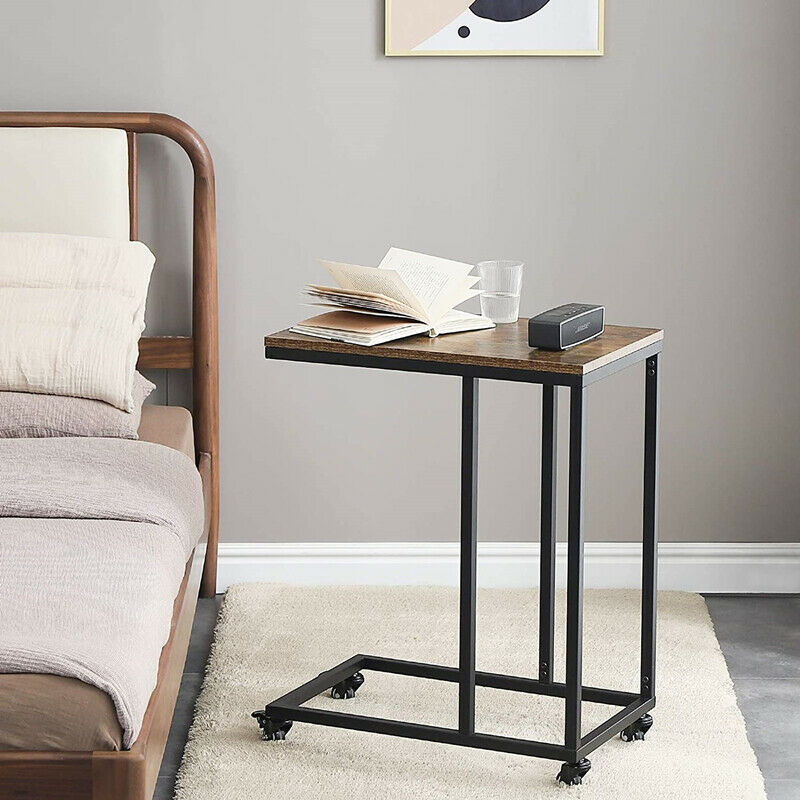 Industrial Sofa Table End Table C-Shape Side Table Coffee Laptop Table Rustic