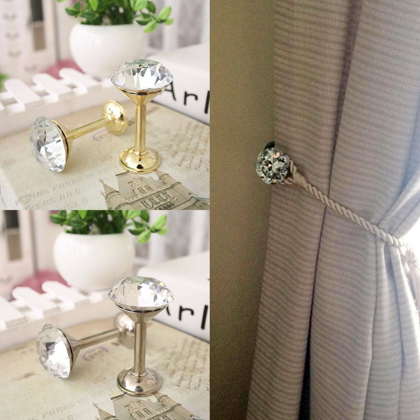 2x Silver Gold Crystal Curtain Wall Hooks Tie Backs Hanger Holder Home Deco