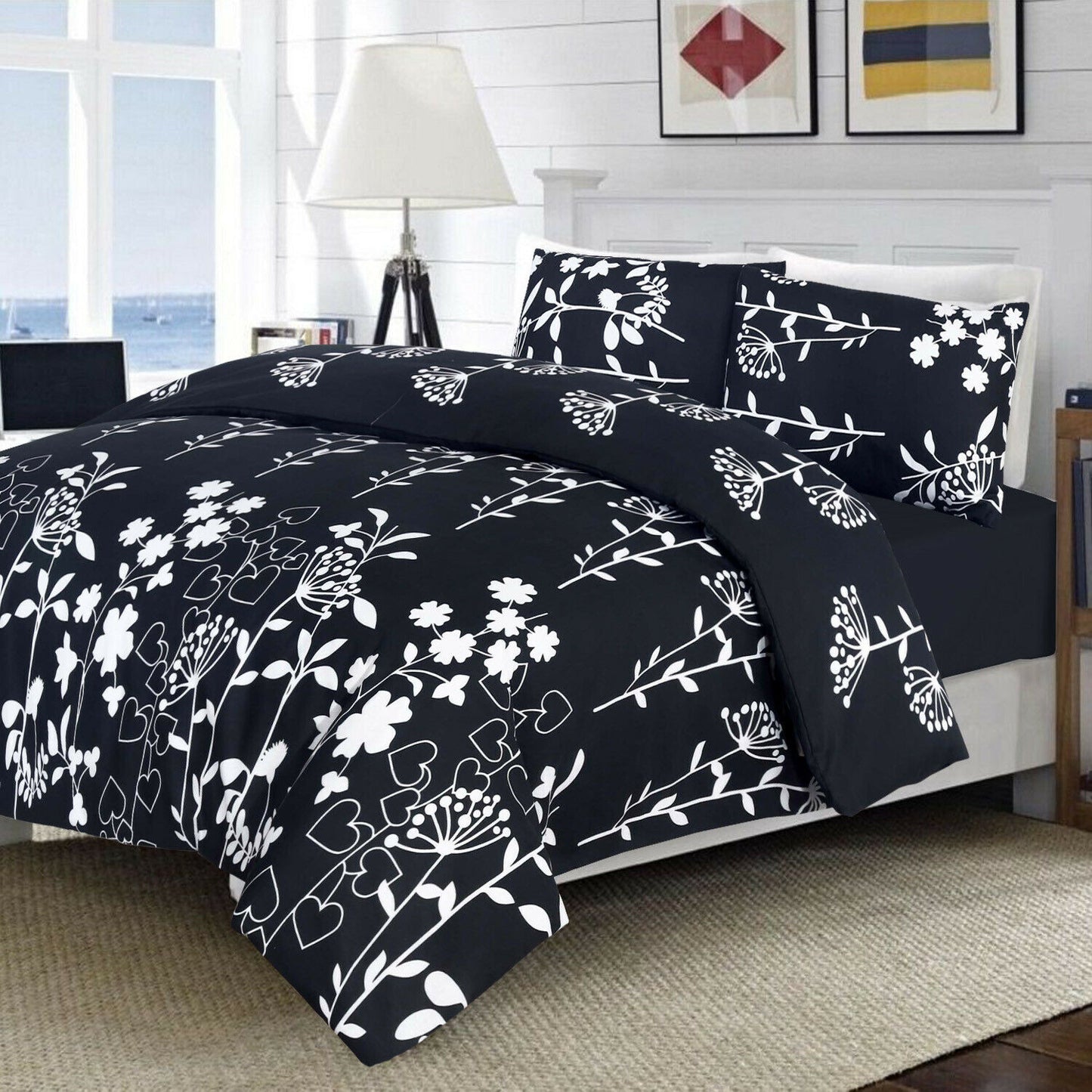 Reversible Duvet Quilt Cover Bedding Set Single Double King Size + Pillow Cases