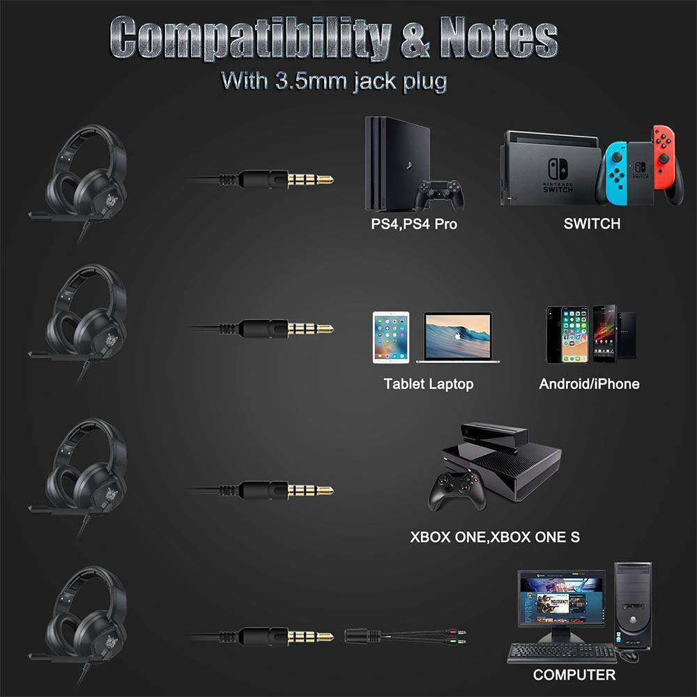 Gaming Headset Wired LED Headphones with Mic For Laptop PS4 Slim Xbox One X S