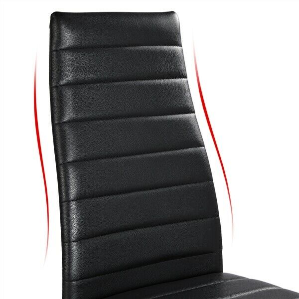 2Pcs Modern Dining Chairs Padded Seat Faux Leather with Metal Legs Kitchen Black