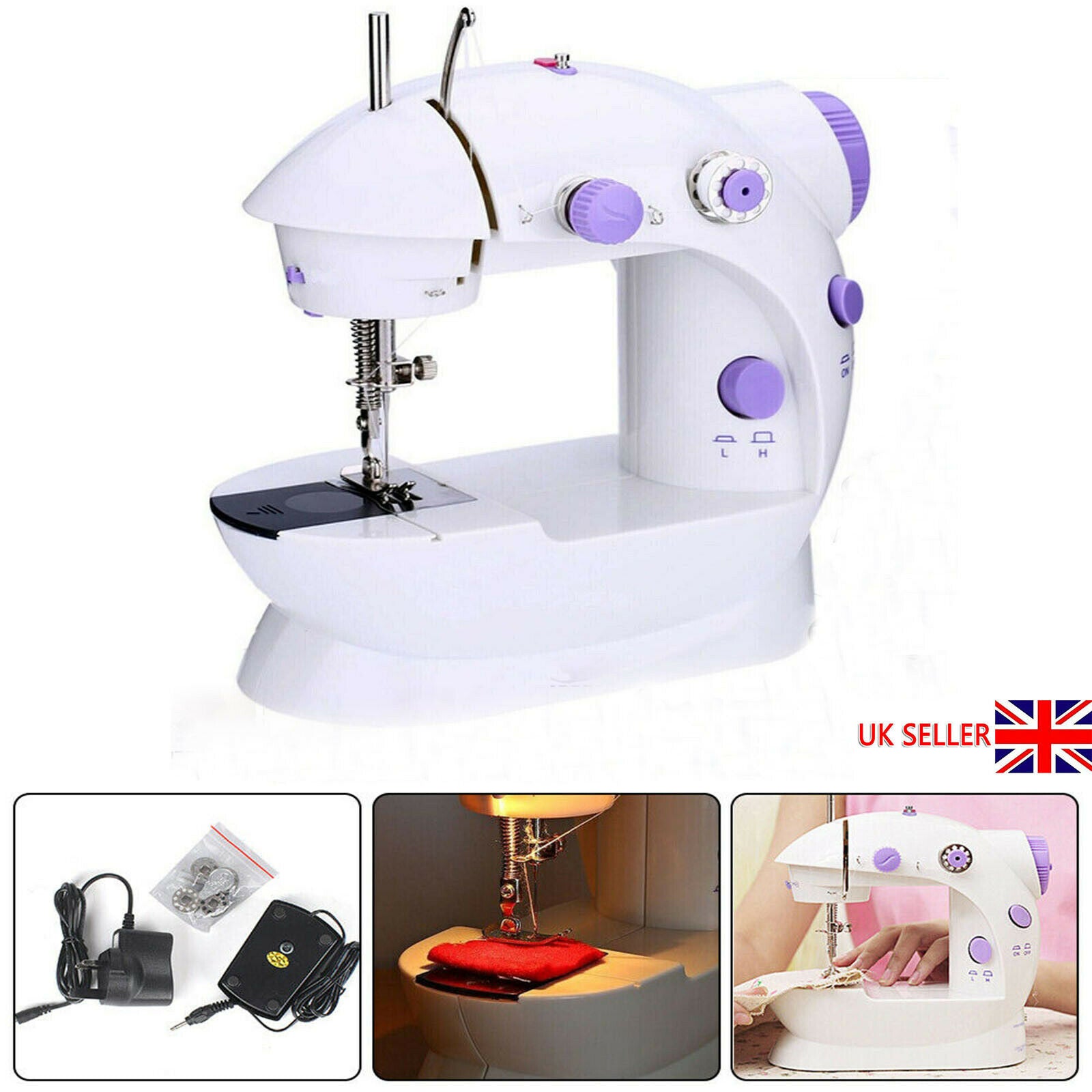 14 Stitch Electric Mini Sewing Machine Overlock 2 Speed Foot Pedal + Needles Kit