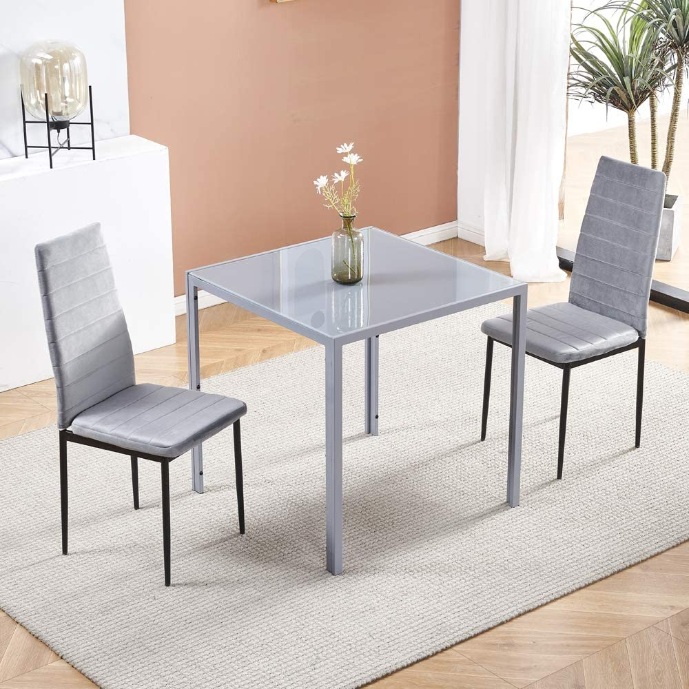 3/5Pcs Square Dining Table + Chairs Set Glass Table for Dining Room Small Space