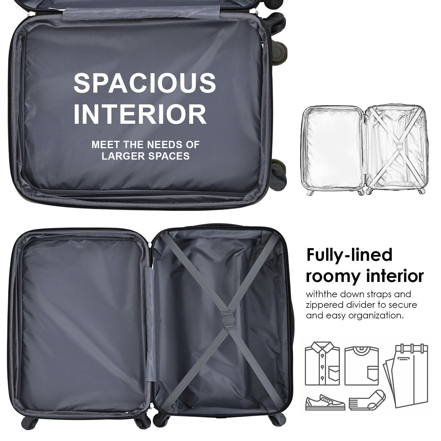 20 24 28 Inch Suitcase Set ABS Large Hard Shell Cabin Hand Travel Luggage Purple