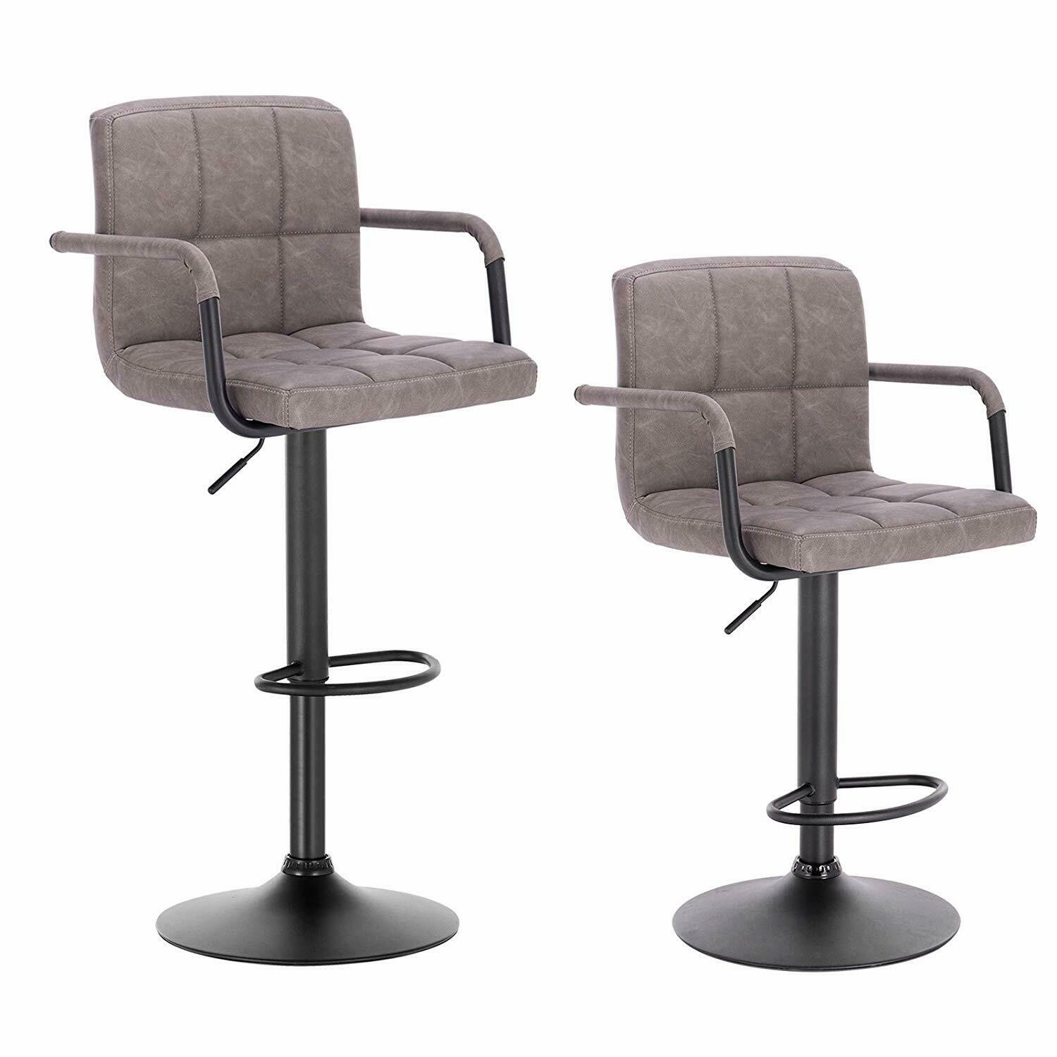 2x Bar Stools Bar Chairs Breakfast Stools for Kitchen Leather Adjustable Swivel