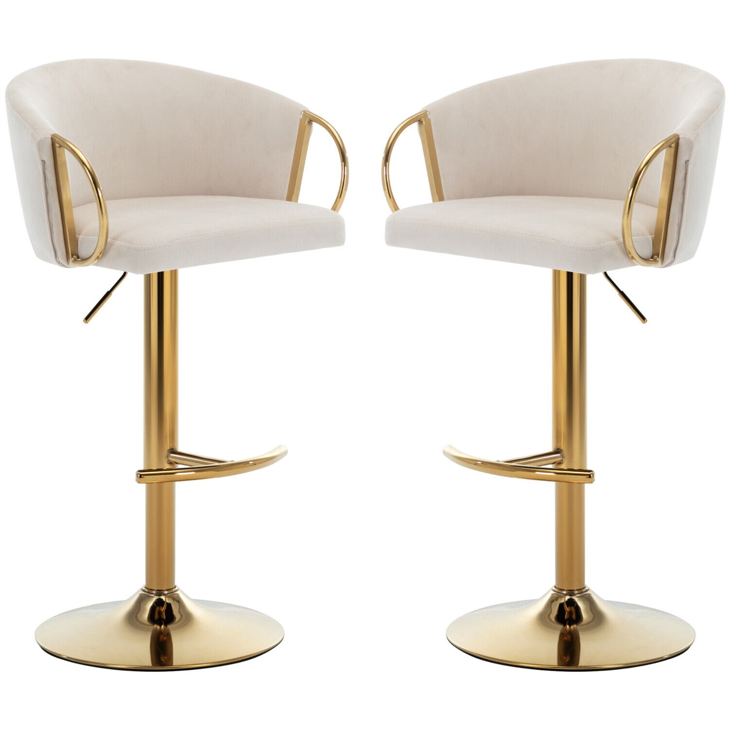 Bar Stools Set of 2 Adjustable Height Swivel Velvet Pub Bar Lounge Chairs Beige