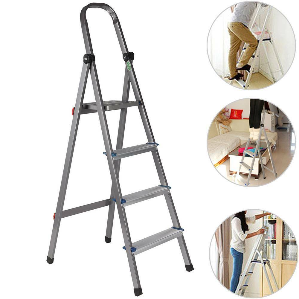 3 4 Tread Step Ladder Folding Aluminum Ladders with Safety Non-Slip Step