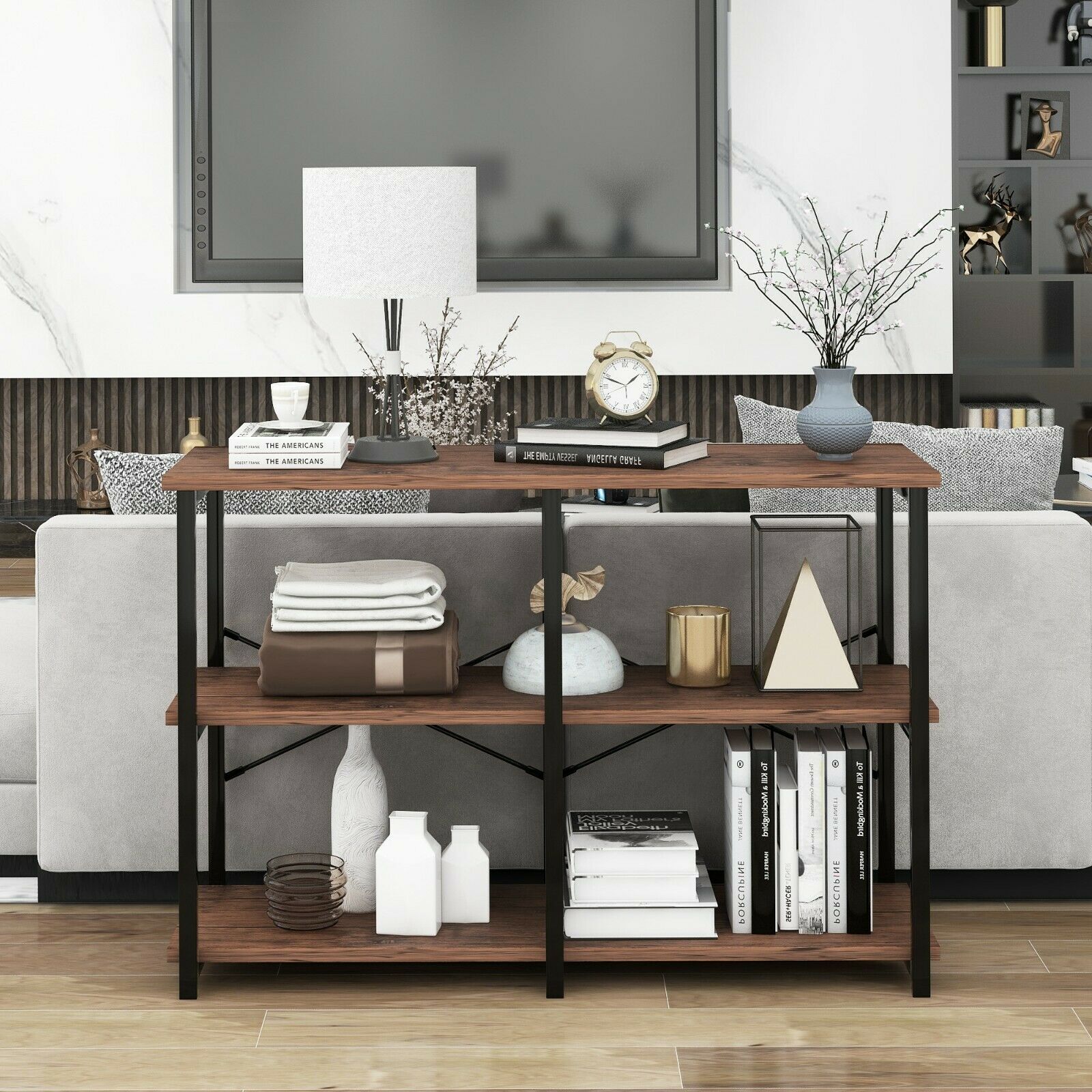 Console Table,3-Tier Console Sofa Table, Industrial Foyer Table for Living Room