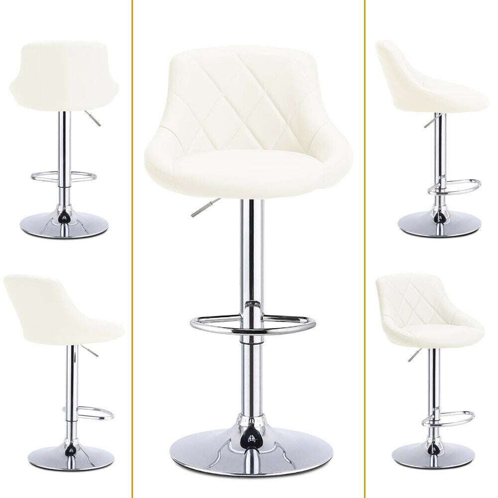 2x MADRID Faux Leather Bar Stools Gas Lift Home Kitchen Breakfast Chairs Cream