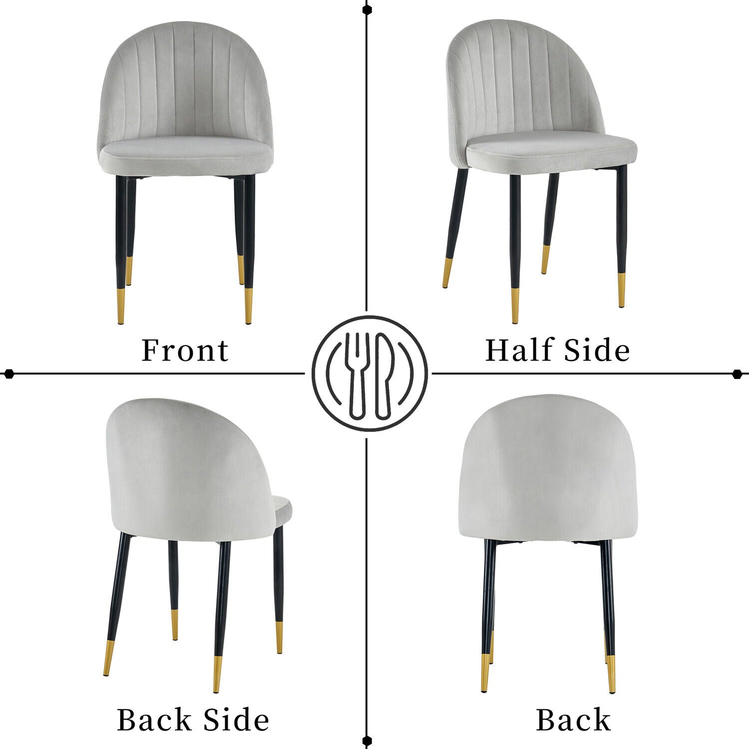 Set of 2 Modern Velvet Dining Chairs Accent Chairs Kitchen Leisure Chairs HT