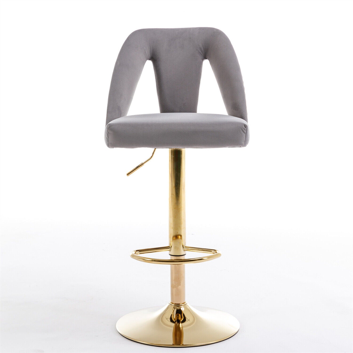 Bar Stools Set of 2 Upholstered Velvet Adjustable Height Swivel Bar Chairs Grey