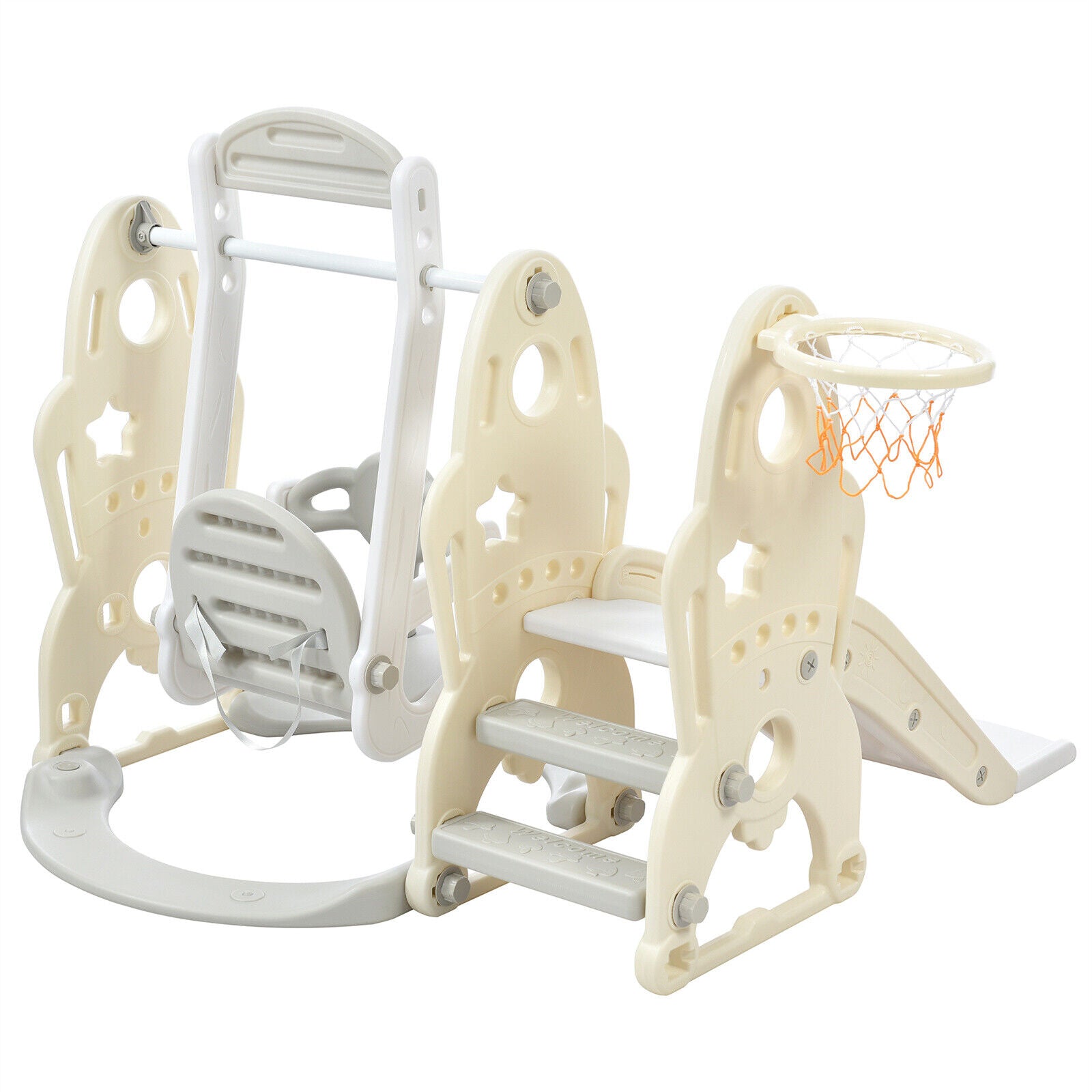 4 in 1 Kids Swing & Slide Set Toddler Baby In/Outdoor Climber Basketball Hoop HT