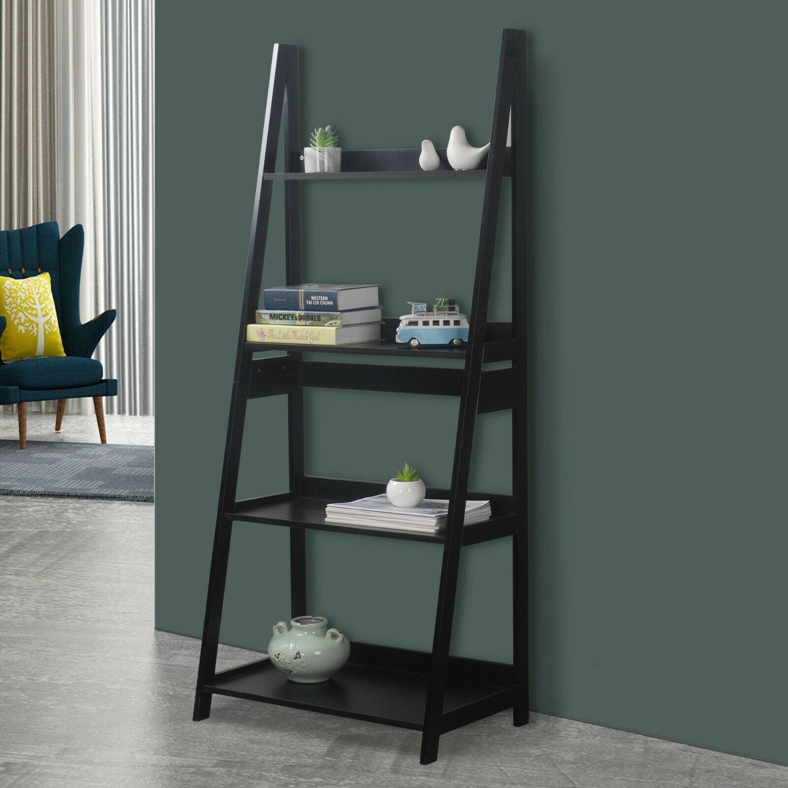 Modena 4 Tier Wooden Ladder Storage Rack Display Stand Shelving Unit Bedroom