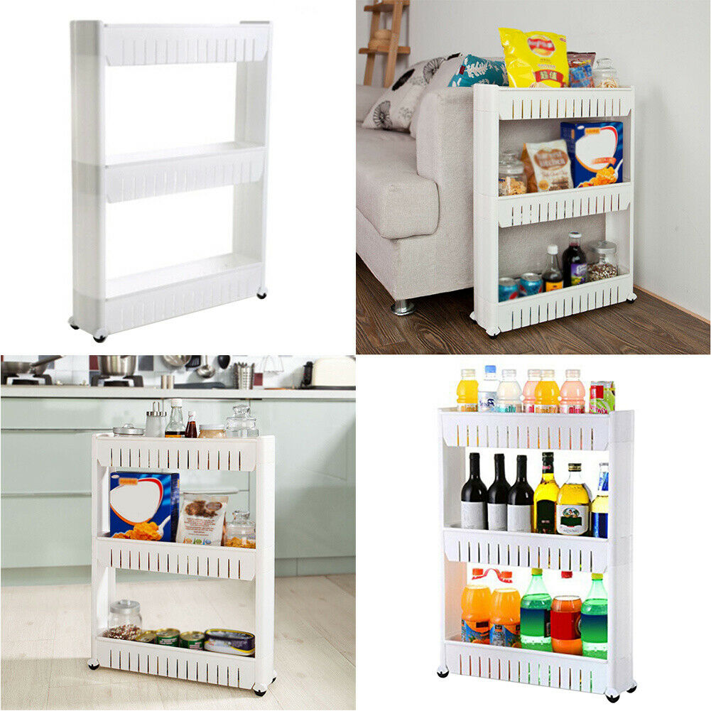 3 4 5 Tier Portable Storage Rack Side Shelf Rolling Trolley Rack Stand w/ Wheels