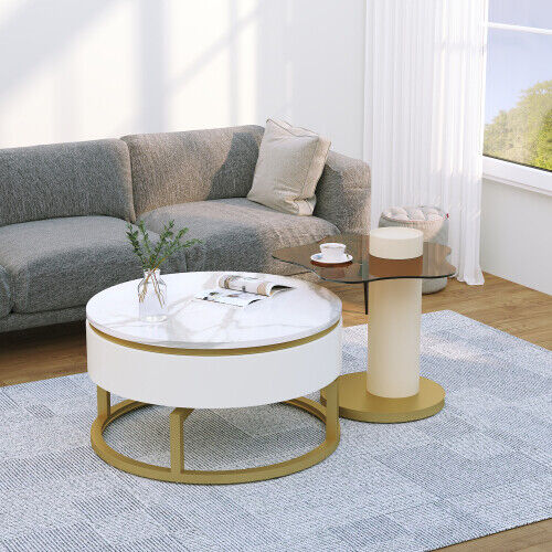 Nesting Coffee Tables Set of 2 Modern Rotatable Side End Tables Living Room HT