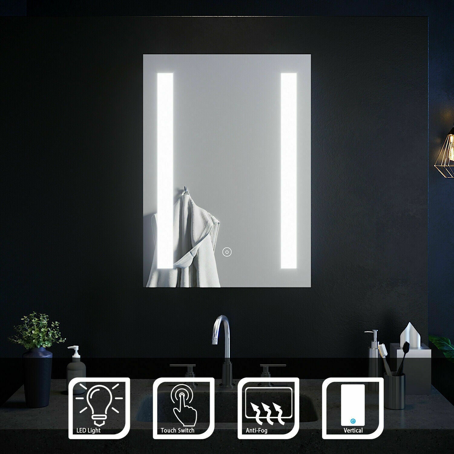 LED Bathroom Mirror Cabinet Lights Illuminated with Demister Shaver Socket Touch