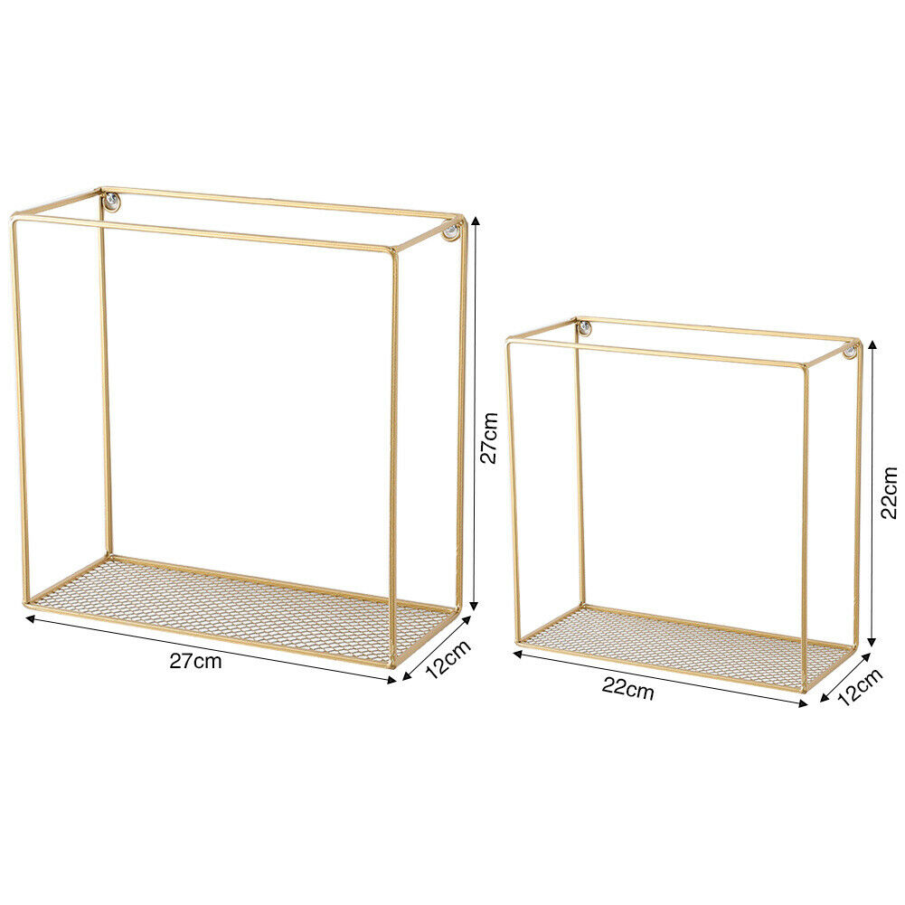 2pcs Floating Modern Gold Wall Shelf Storage Shelves Metal Bookcase Rack Decor