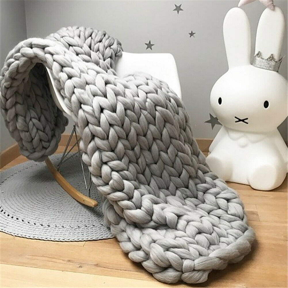 Bulky Soft Chunky Knit Bed Sofa Blanket Thick Knitted Throw Warm Handmade