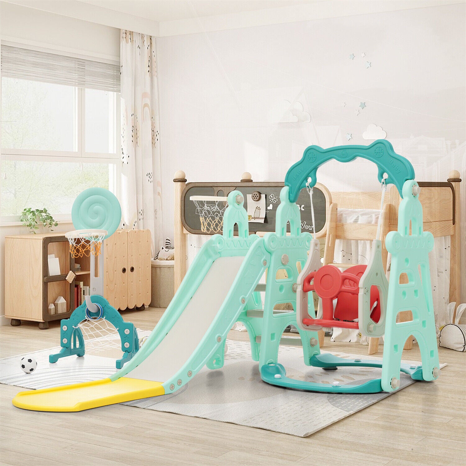 5 in1 Kids Toddler Swing Climber Slide Set Indoor Outdoor Backyard Playgroud HT