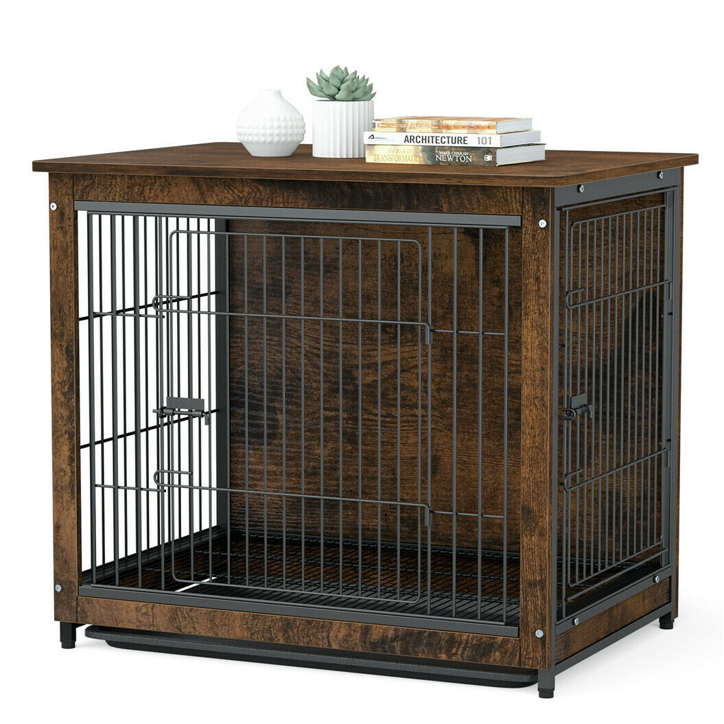 Chew Proof Wooden Dog Crate Wood Wire Pet Kennel Home Side Table with Quildinc